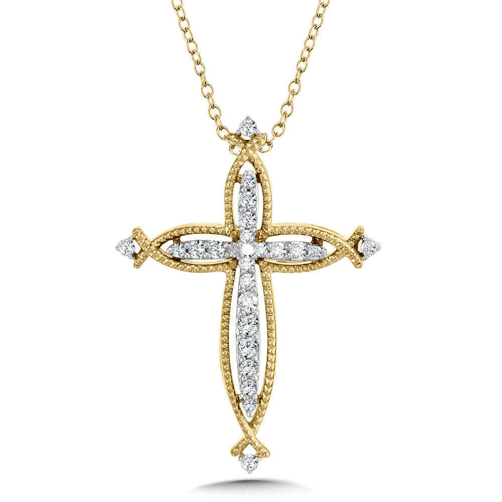 10K MILGRAIN-BEADED DIAMOND CROSS PENDANT PXD545-1Y