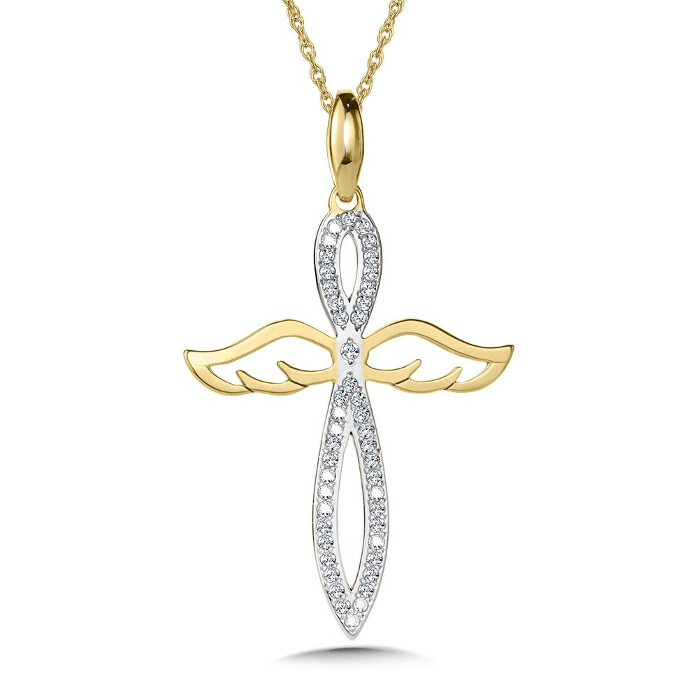 10K TWO TONE ANGELIC DIAMOND CROSS PENDANT PXD385-1Y