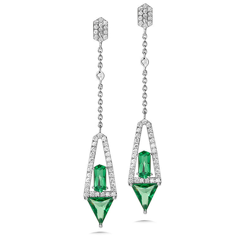 GREEN QUARTZ AND DIAMOND DANGLE EARRINGS CGE179W-DGQ