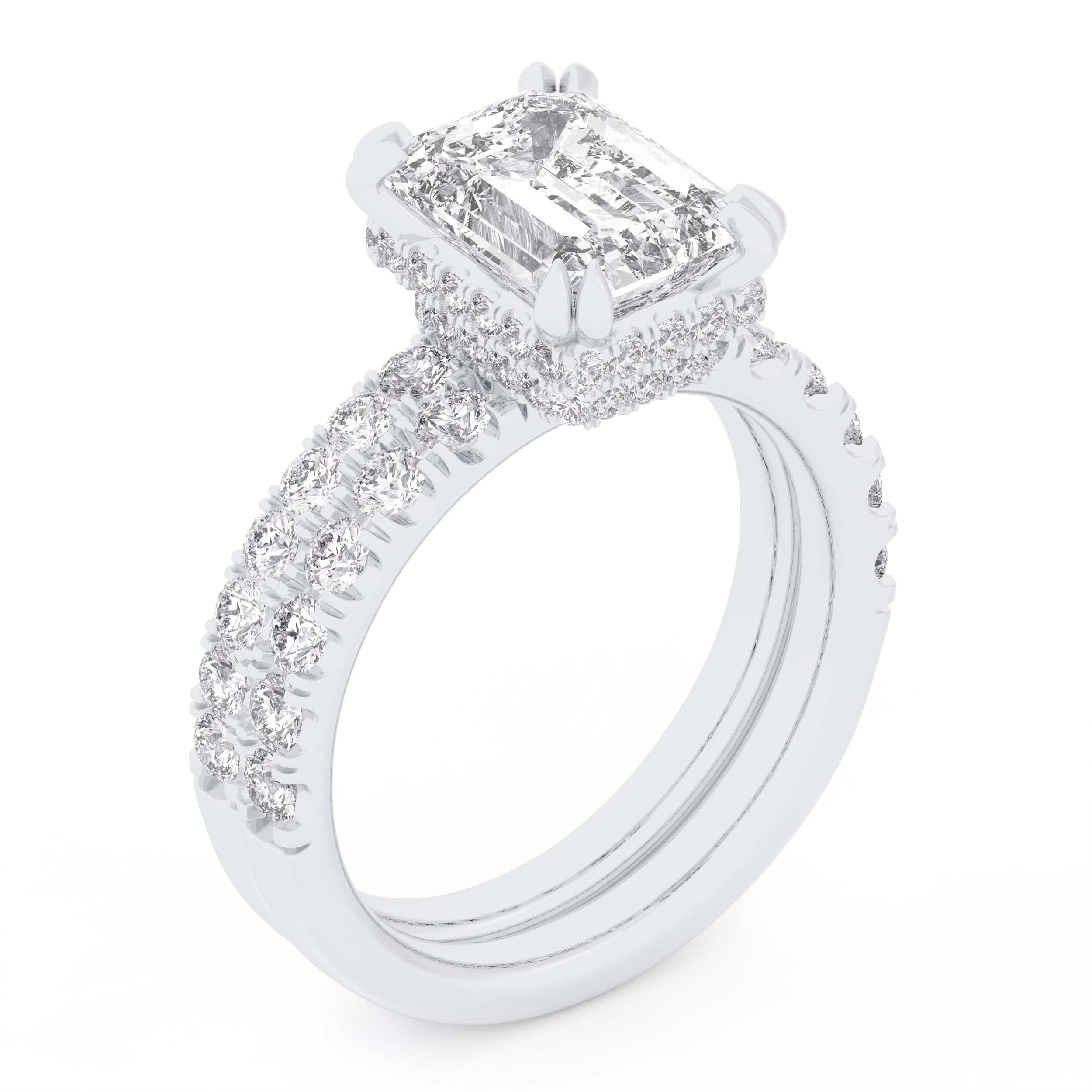 14K 4.46CT Certified Lab Grown Diamond Bridal Set Double hidden halo 67739