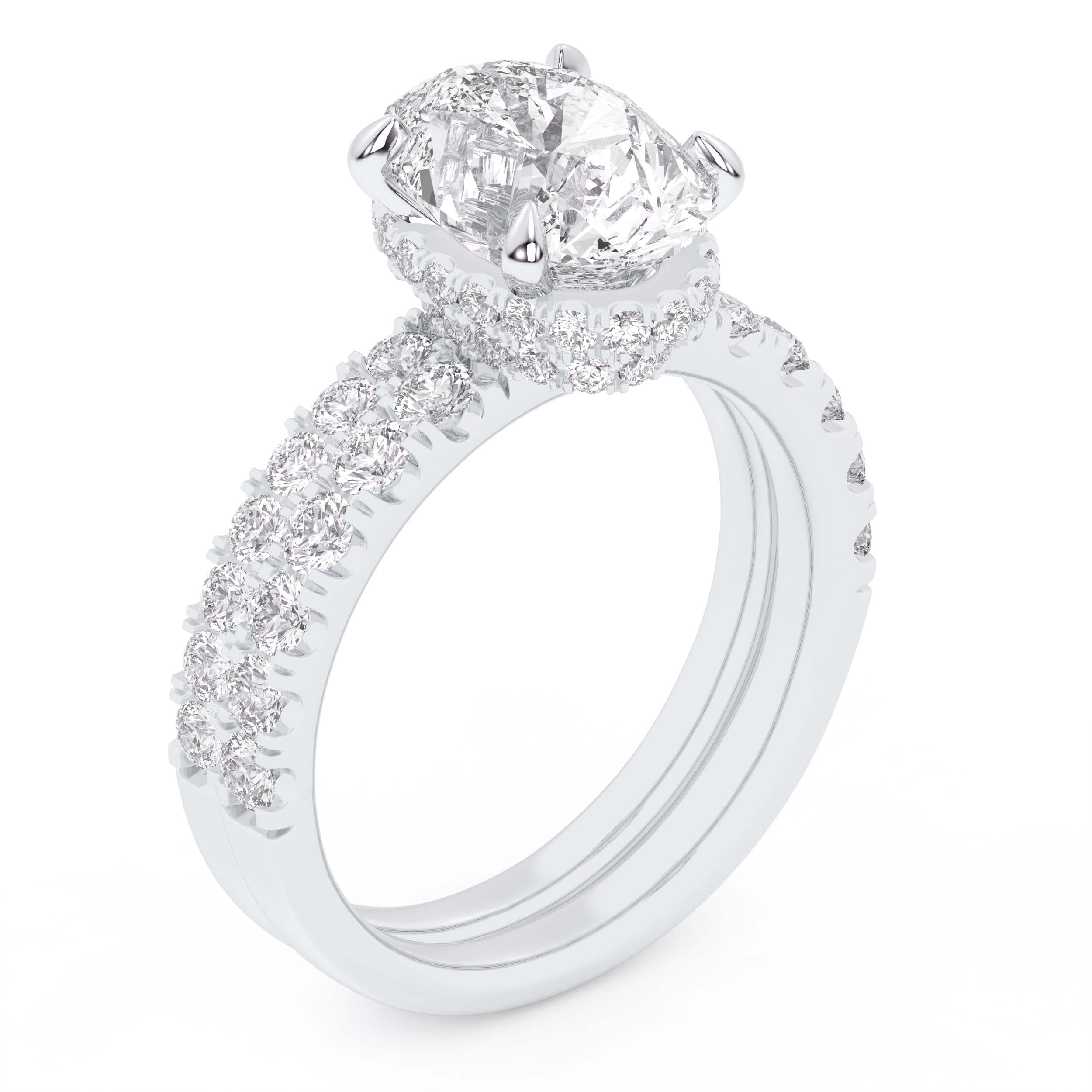 14K 4.44CT Certified Lab Grown Diamond Bridal Set Double hidden halo 67850