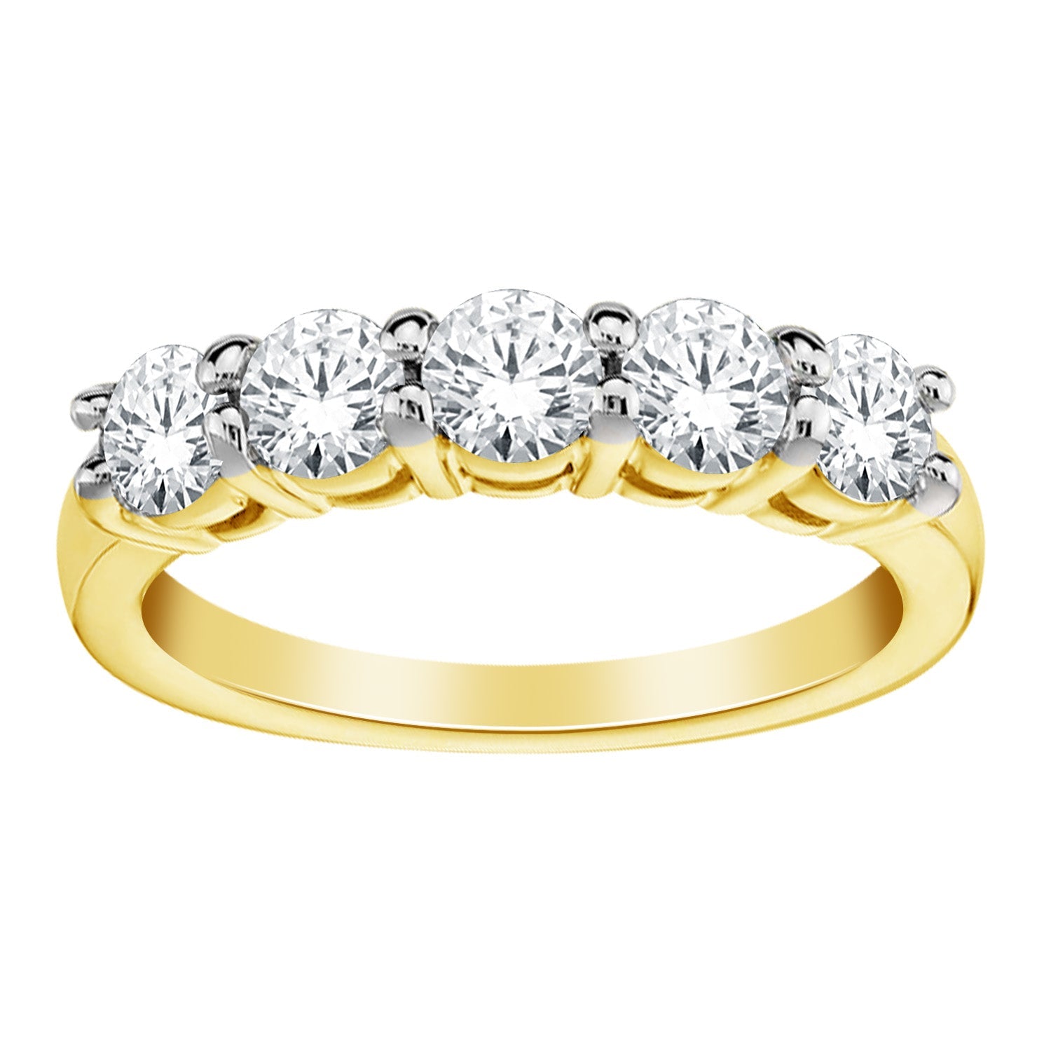 14K YELLOW GOLD 1.00 CT LAB GROWN DIAMOND 5 STONET PRONG SET RING.