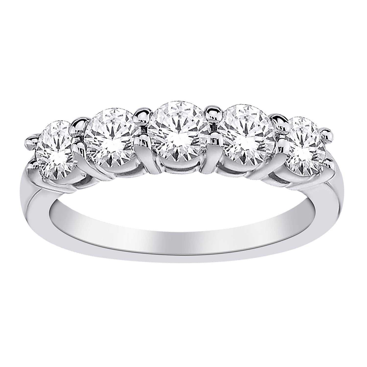 14K WHITE GOLD 2.00 CT LAB GROWN DIAMOND 5 STONET PRONG SET RING.