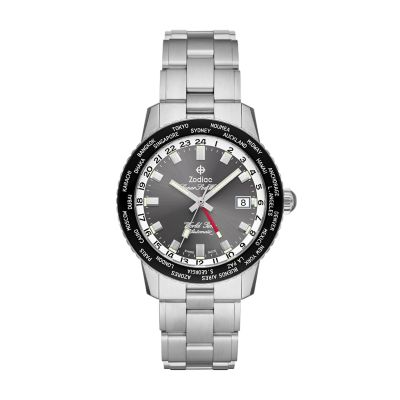 Zodiac Super Sea Wolf GMT World Time Automatic Stainless Steel Watch ZO9409