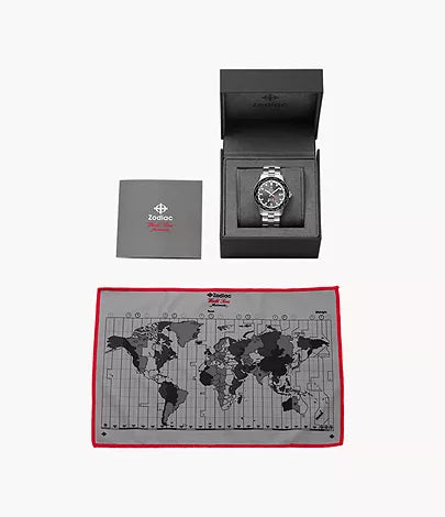 Zodiac Super Sea Wolf GMT World Time Automatic Stainless Steel Watch ZO9409