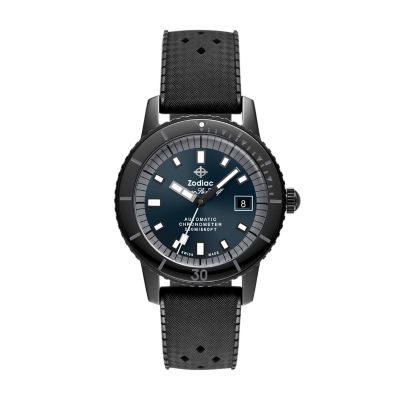 Zodiac Super Sea Wolf Ceramic Compression Diver Automatic Rubber Strap Watch ZO9595