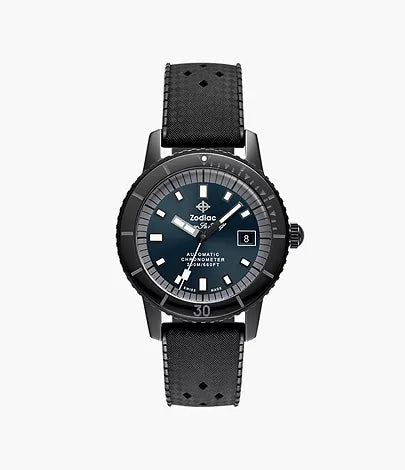 Zodiac Super Sea Wolf Ceramic Compression Diver Automatic Rubber Strap Watch ZO9595