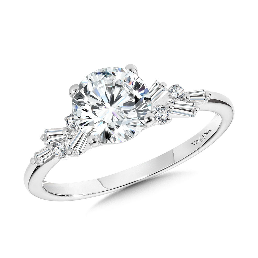 ABSTRACT BAGUETTE DIAMOND & HIDDEN HALO ENGAGEMENT RING R2406W-SR