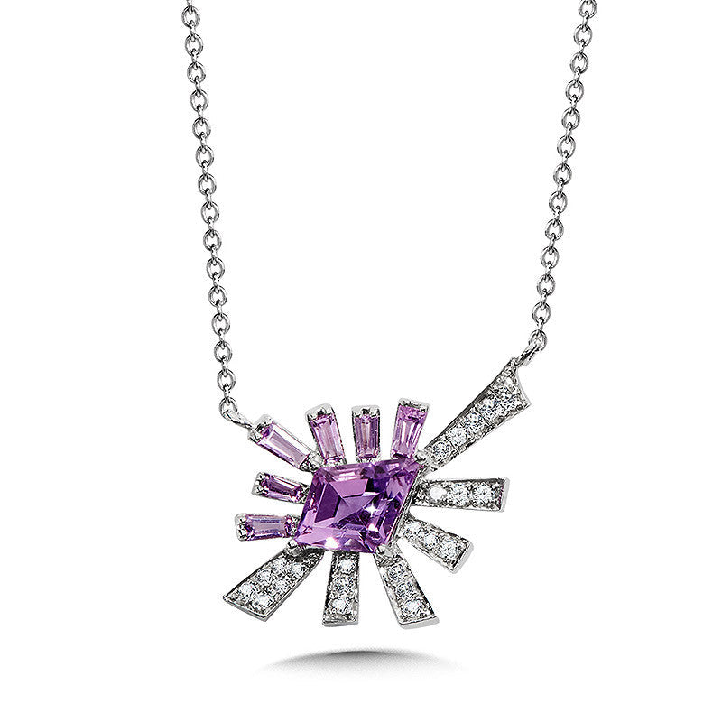 ABSTRACT BURSTING DIAMOND AND AMETHYST NECKLACE CGP760W-DAM