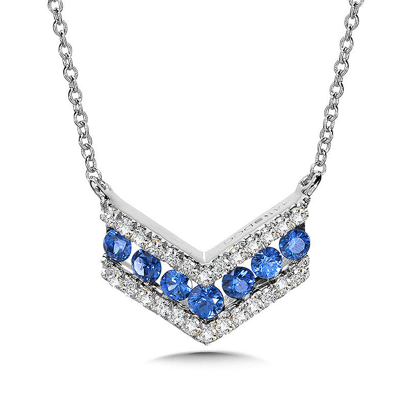 ANGLED 3-ROW DIAMOND AND SAPPHIRE NECKLACE PCS1008-W