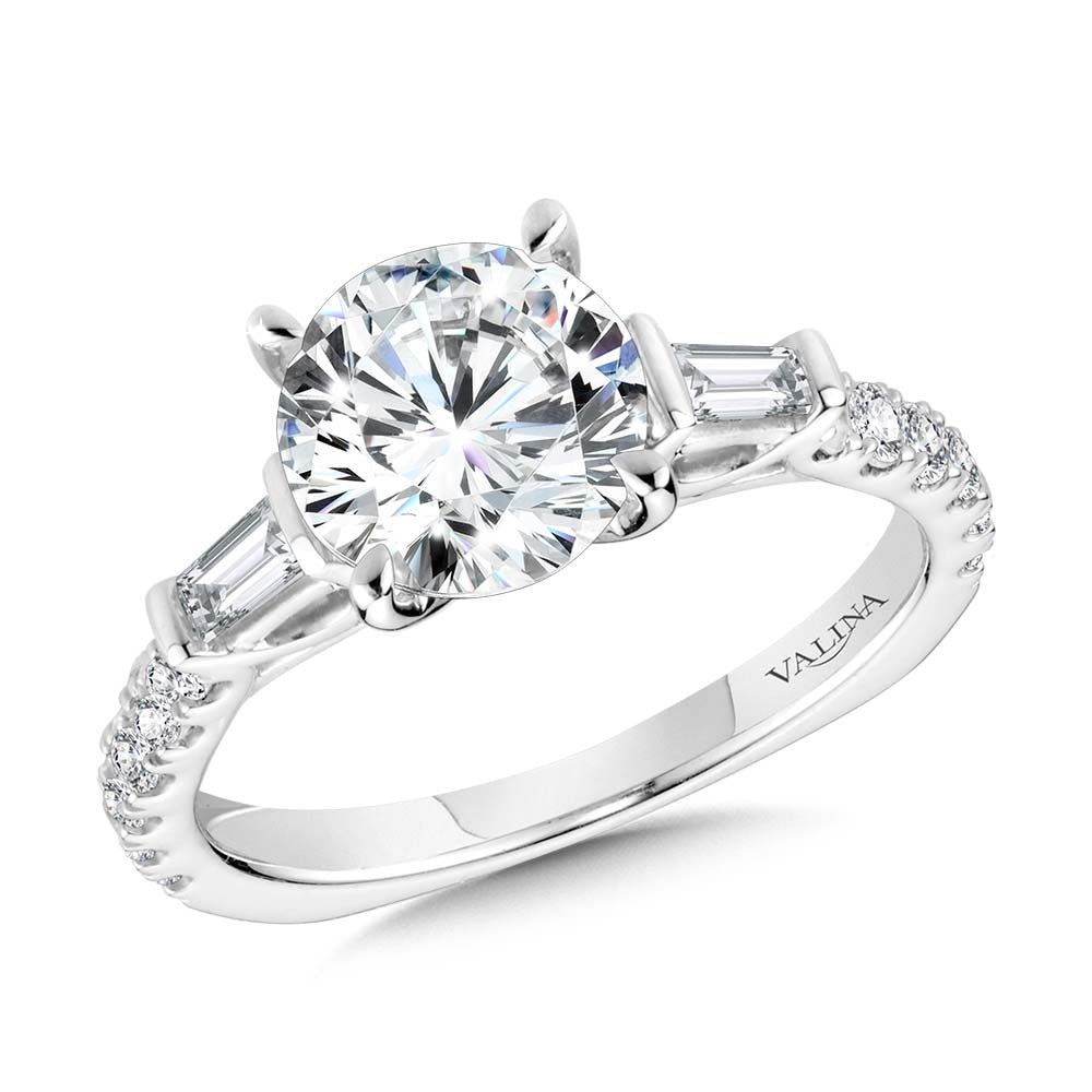 BAGUETTE ACCENTED & HIDDEN HALO DIAMOND ENGAGEMENT RING R2246W