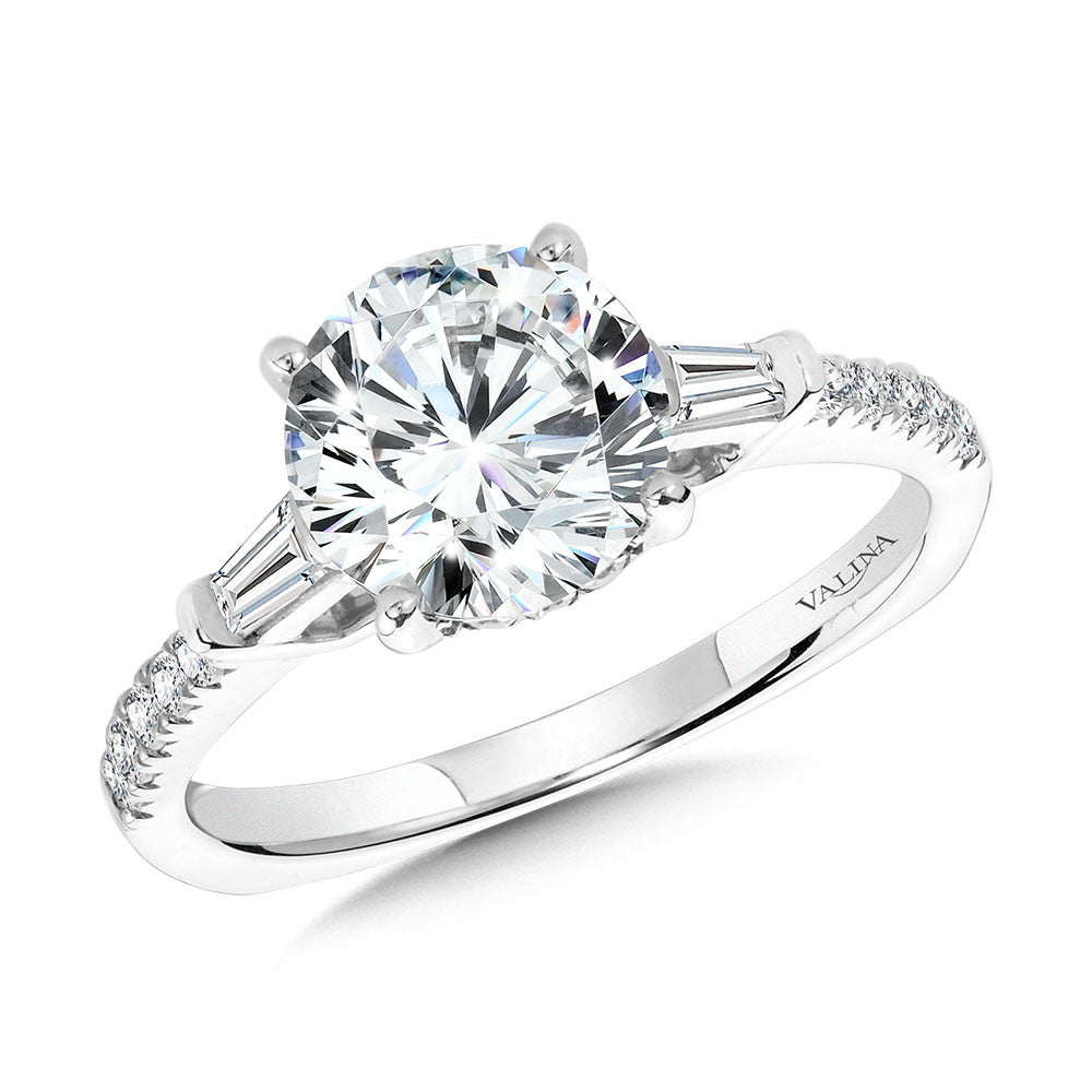 BAGUETTE ACCENTED & HIDDEN HALO DIAMOND ENGAGEMENT RING R2306W