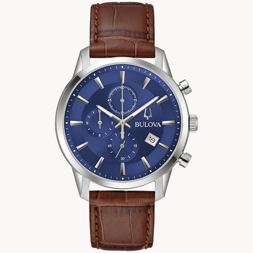 Bulova 96B402 Sutton Chronograph Blue Dial Leather