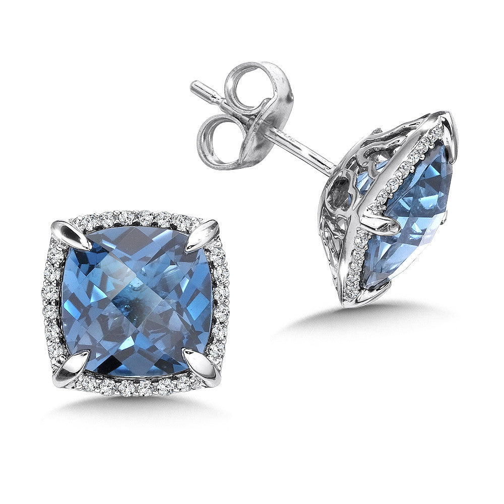 LONDON BLUE TOPAZ AND DIAMOND POST EARRINGS IN 14K WHITE GOLD CGE002W-DLBT