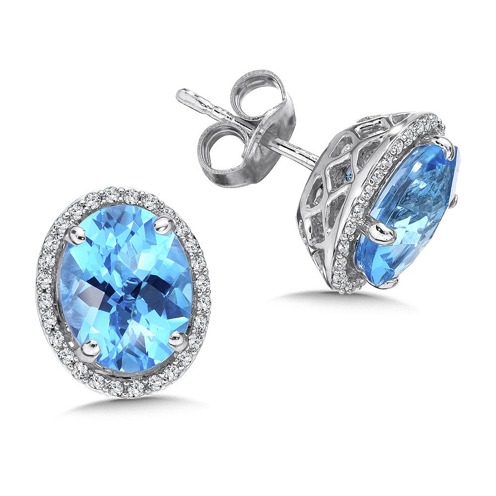 BLUE TOPAZ AND DIAMOND POST EARRINGS IN 14K WHITE GOLD CGE003W-DBT