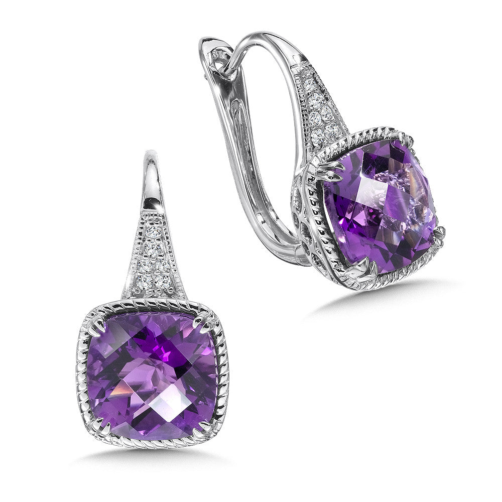 AMETHYST AND DIAMOND EARRINGS IN 14K WHITE GOLD CGE004W-DAM