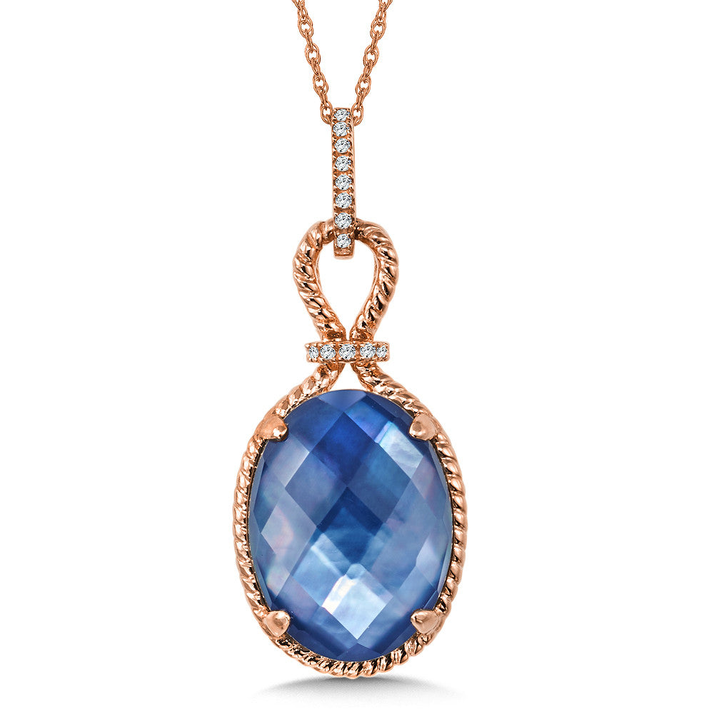 BLUE SHELL FUSION AND DIAMOND PENDANT IN 14K ROSE GOLD CGP070P-DFQBS