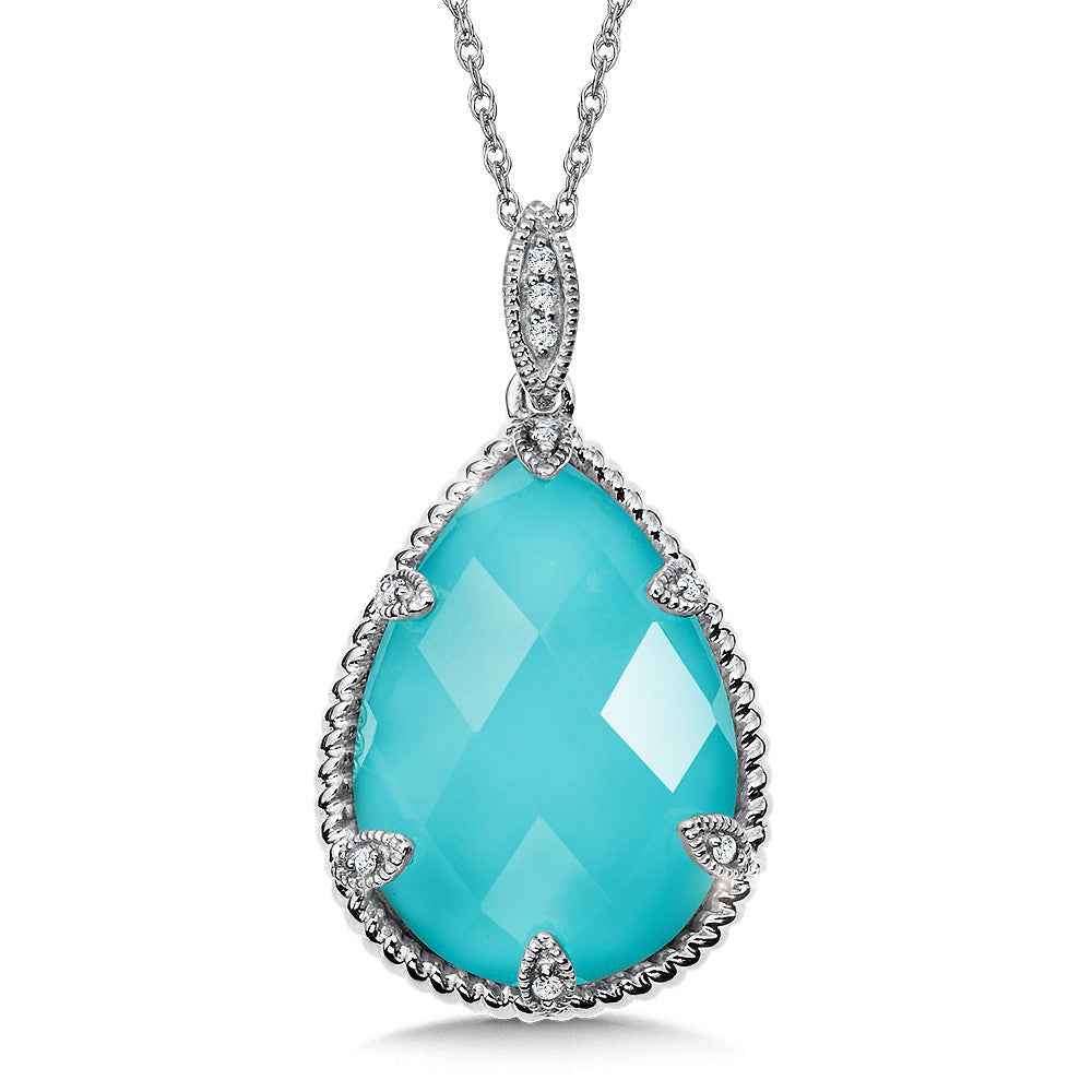 TURQUOISE FUSION AND DIAMOND PENDANT IN 14K WHITE GOLD CGP071W-DFQTQ