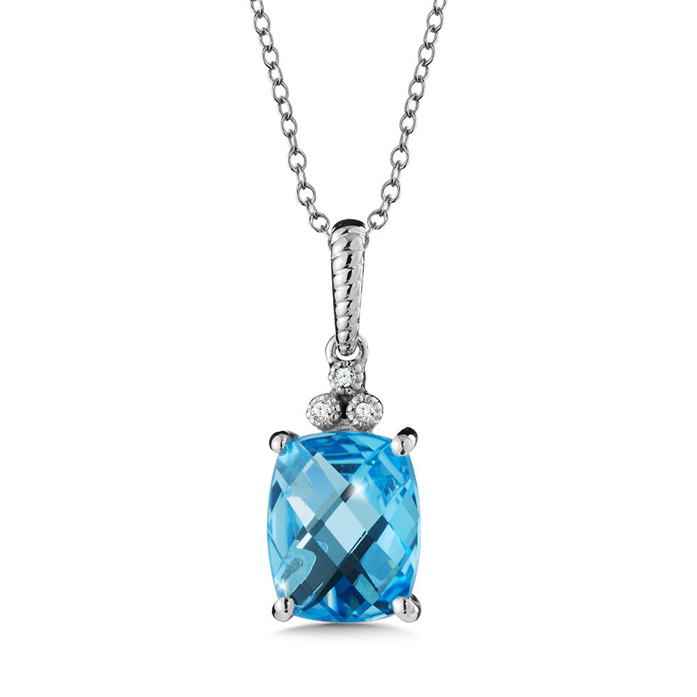 BLUE TOPAZ AND DIAMOND PENDANT IN 14K WHITE GOLD CGP108W-DBT