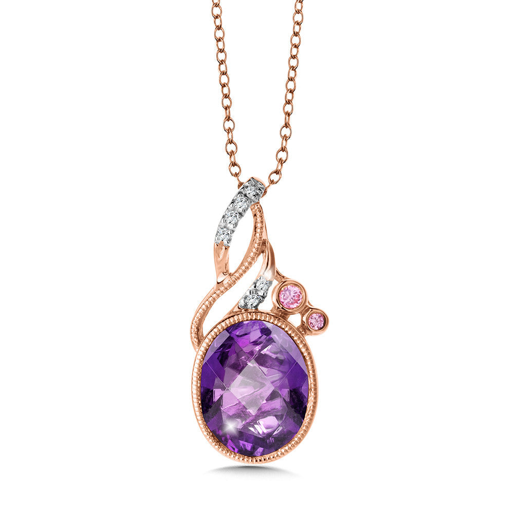 AMETHYST AND PINK SAPPHIRE AND DIAMOND PENDANT IN 14K ROSE GOLD CGP119P-DAPS