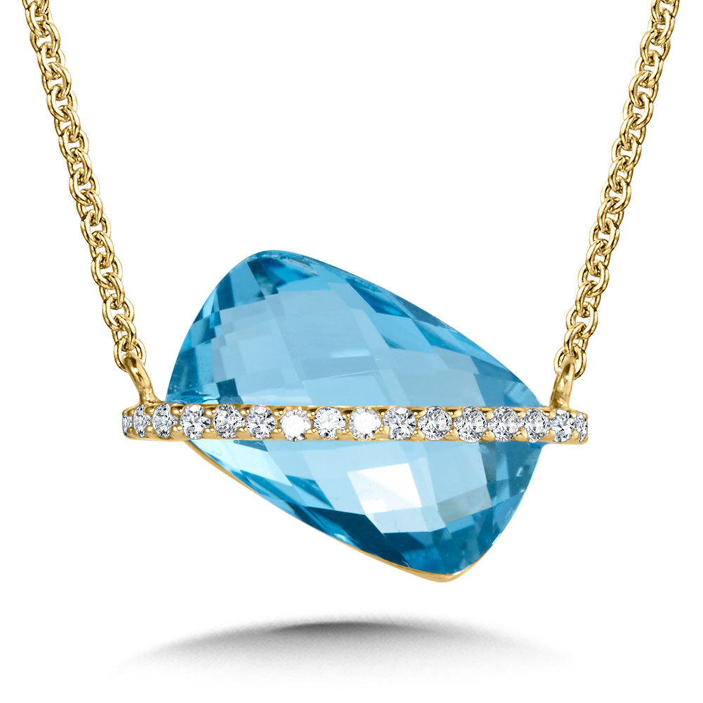 ASYMMETRICAL & ELONGATED CUSHION-CUT SWISS BLUE TOPAZ DIAMOND NECKLACE CGP781Y-DBT