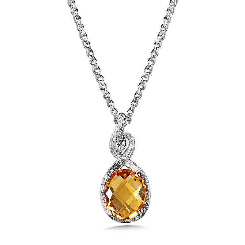 CITRINE PENDANT IN WOOD-TEXTURED STERLING SILVER LVP798-CT