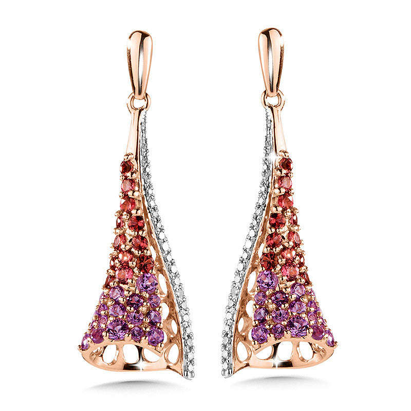 14K ROSE GOLD DIAMOND, AMETHYST, AND PINK TOURMALINE EARRINGS CGE165P-DAMPT