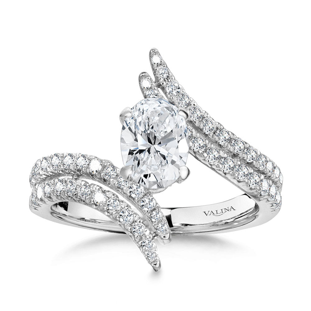Valina Dramatic Oval-Cut, Split Shank, Bypass, & Hidden Halo Diamond Engagement Ring R2281W-SR