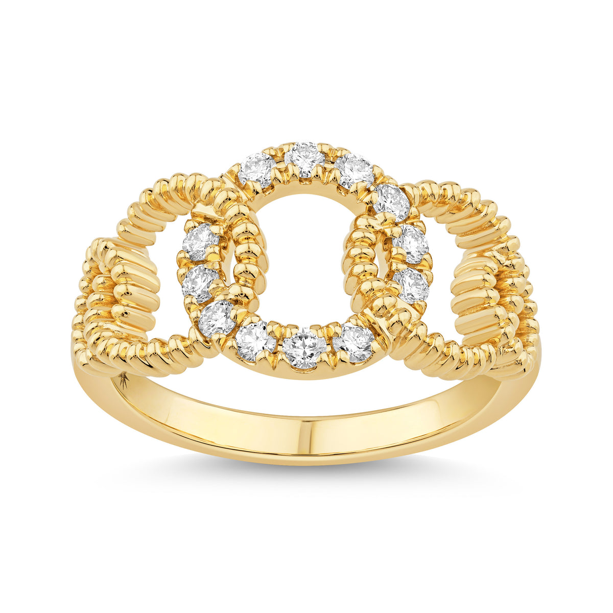 14K Gold & Diamond Beaded Link Ring FR1018Y