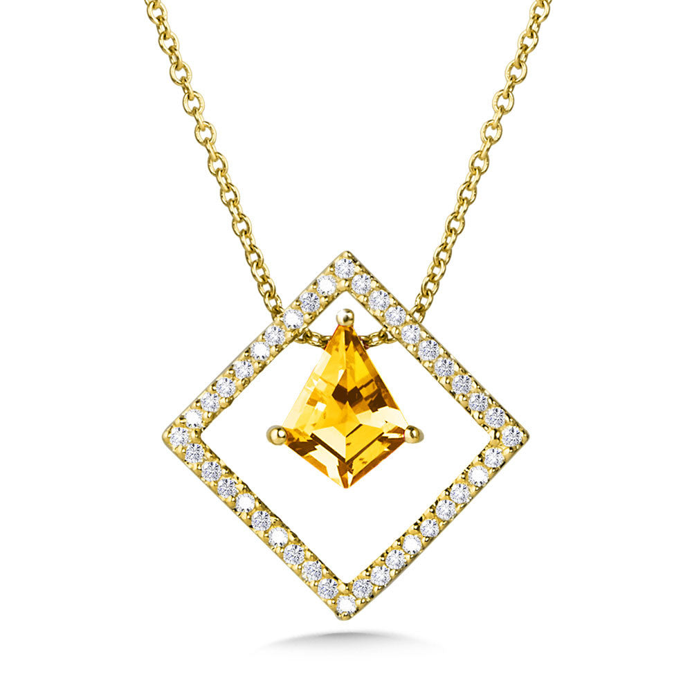 GEOMETRIC KITE-SHAPED CITRINE AND DIAMOND NECKLACE CGP776Y-DCT