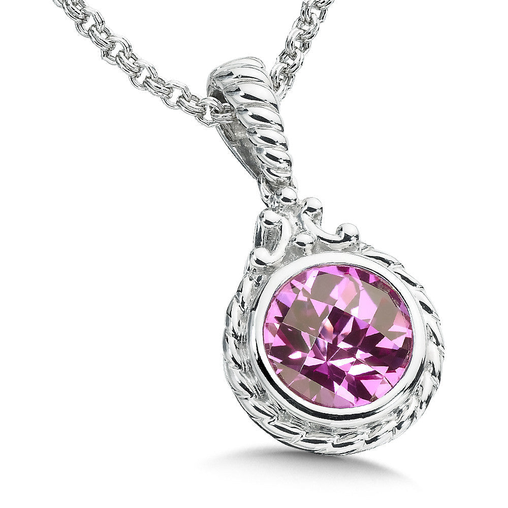 STERLING SILVER AND CREATED PINK SAPPHIRE PENDANT LVP511-PS