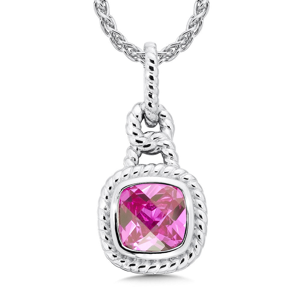 STERLING SILVER CREATED PINK SAPPHIRE PENDANT LVP552-PS