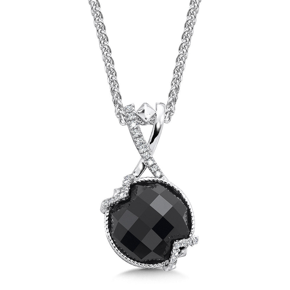 STERLING SILVER, BLACK ONYX AND DIAMOND PENDANT LVP577-DNX