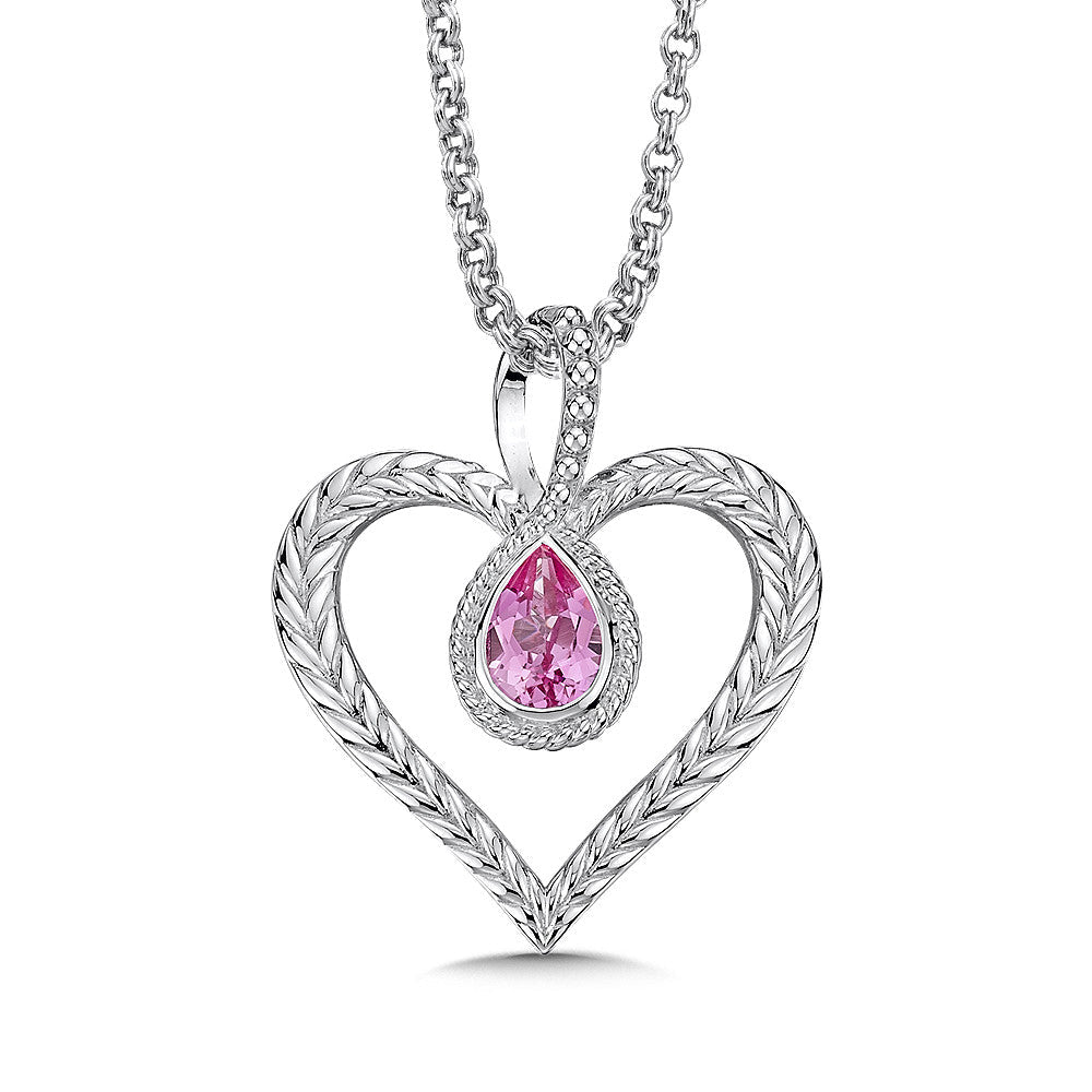 STERLING SILVER AND CREATED PINK SAPPHIRE HEART PENDANT LVP587-PS