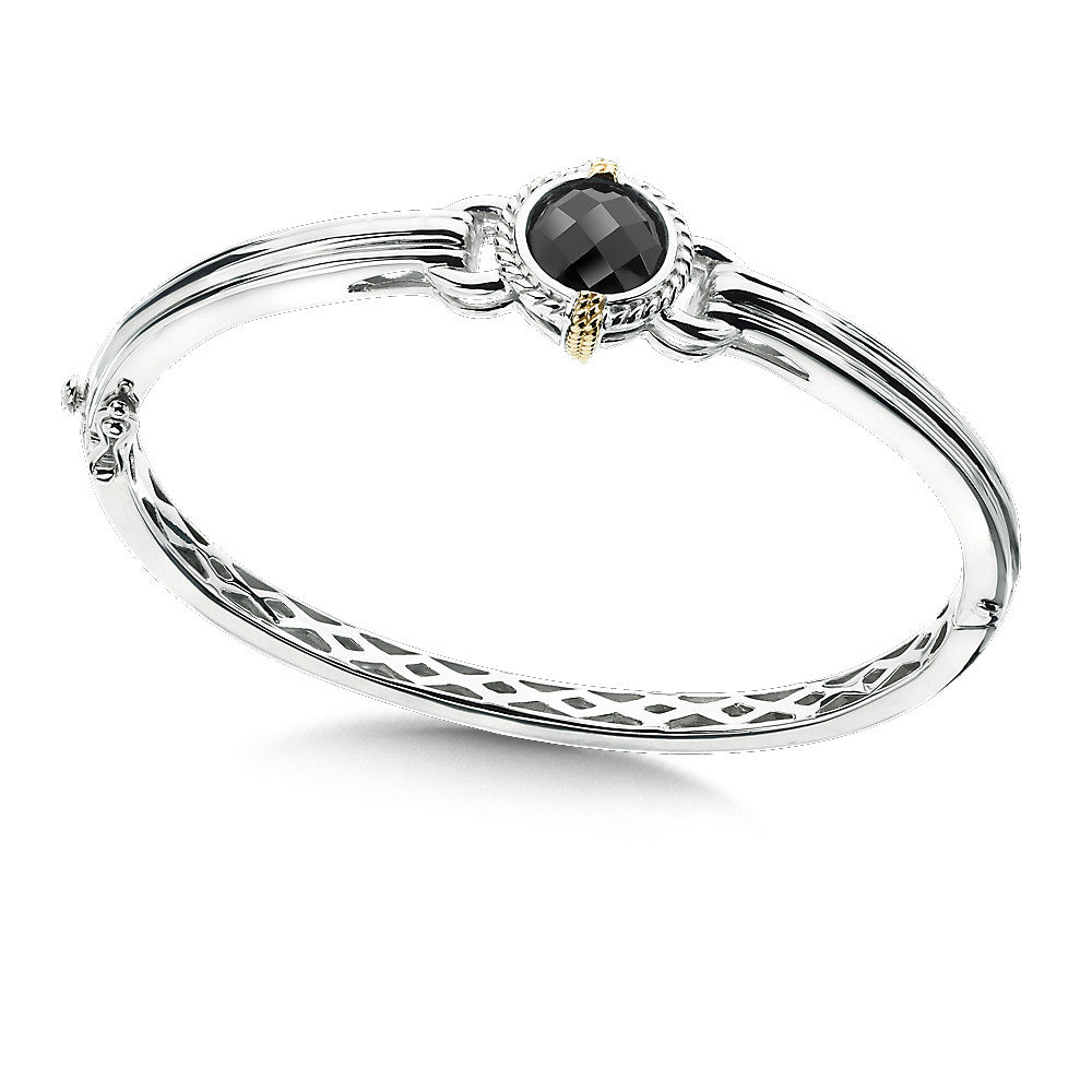 STERLING SILVER 18K GOLD AND ONYX BANGLE LZB275-NX