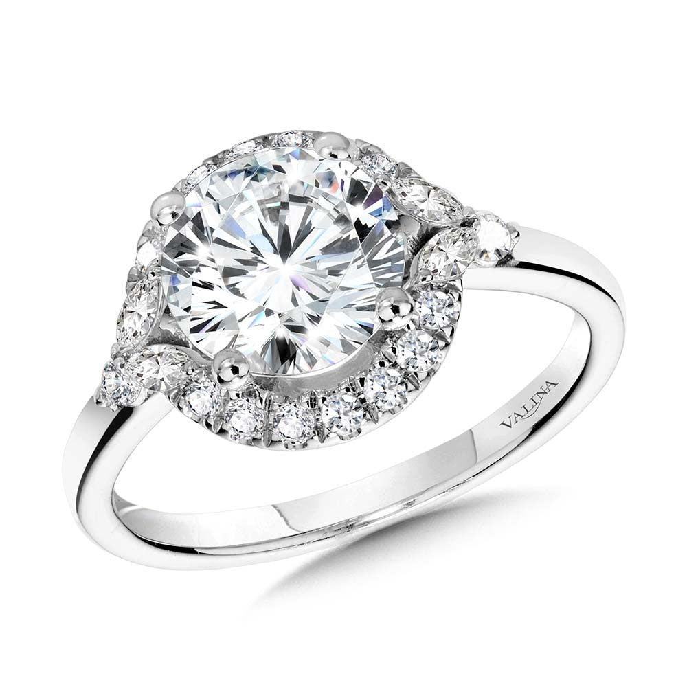 MARQUISE-ACCENTED DIAMOND HALO ENGAGEMENT RING R2373W-SR