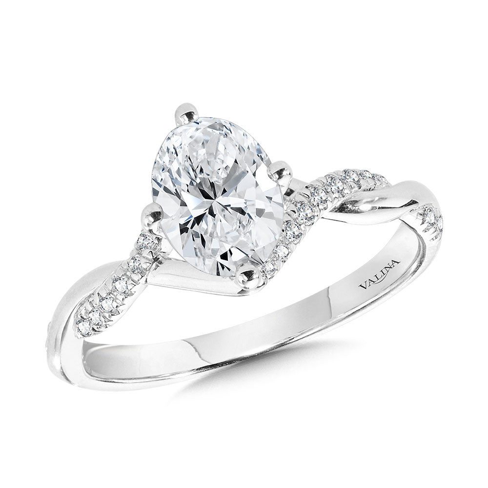 Valina Oval-Cut Hidden Halo Crisscross Diamond Engagement Ring w/ Compass Prongs R2412W-SR