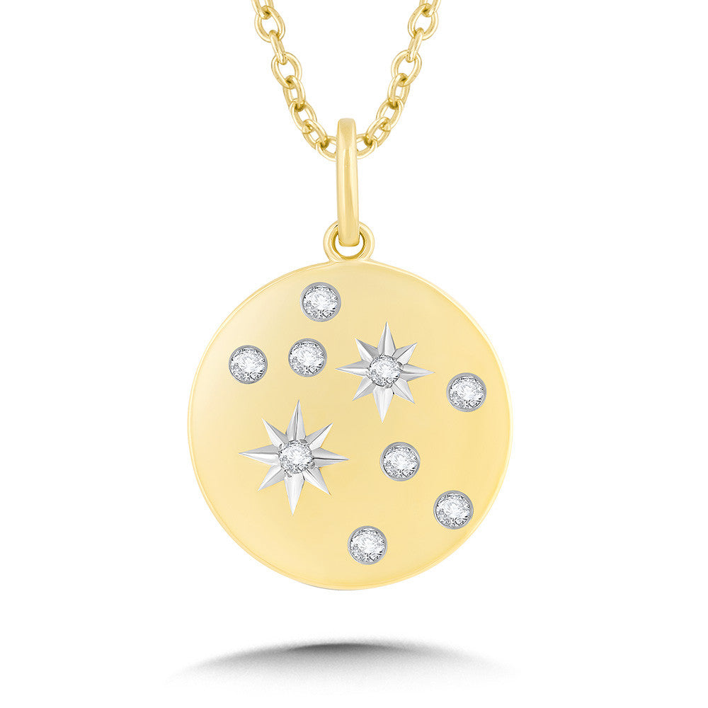 10K FLAT & ROUND TAILORED TAGS SCATTERED FLUSH-SET DIAMOND & STAR PENDANT PDD3215B-1Y