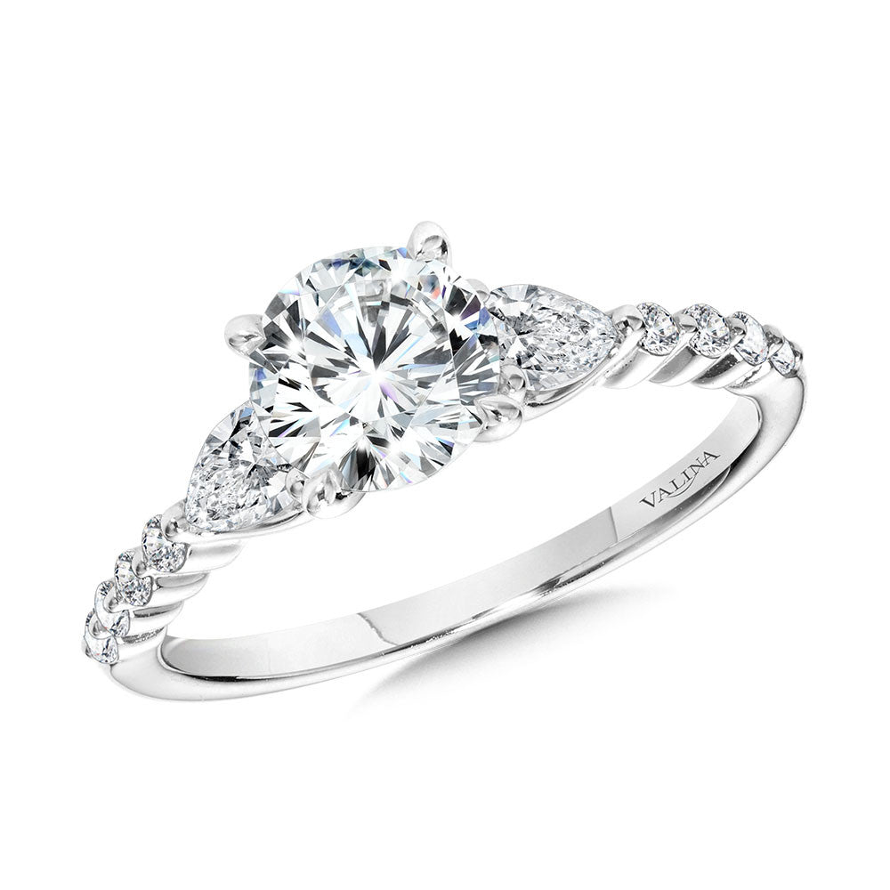 Valina Pear-Accented Three-Stone Shared Prong Diamond Engagement Ring R2413W-SR