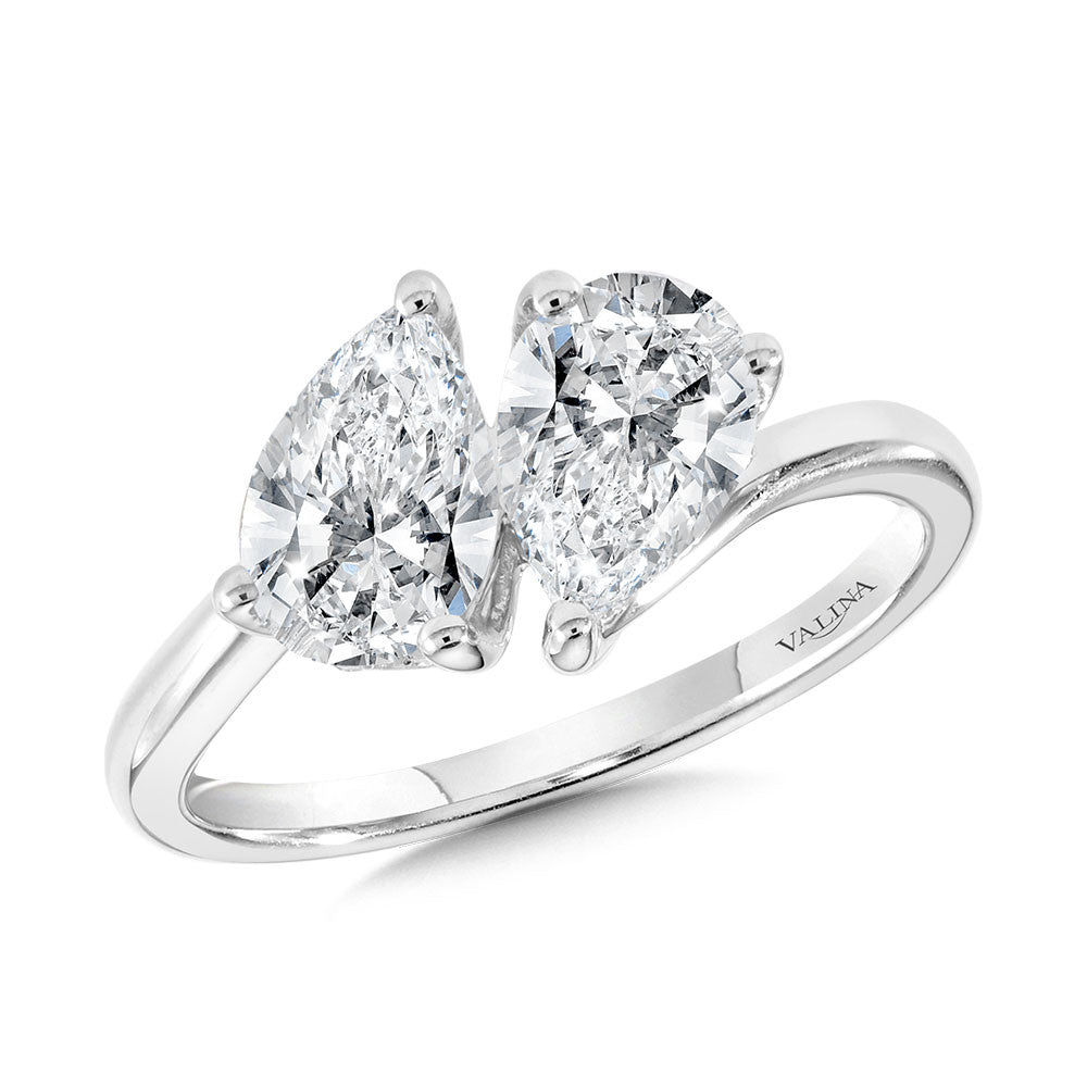 Valina Pear-Cut Double Center Stone & Hidden Halo Solitaire Engagement Ring R2386W-SR