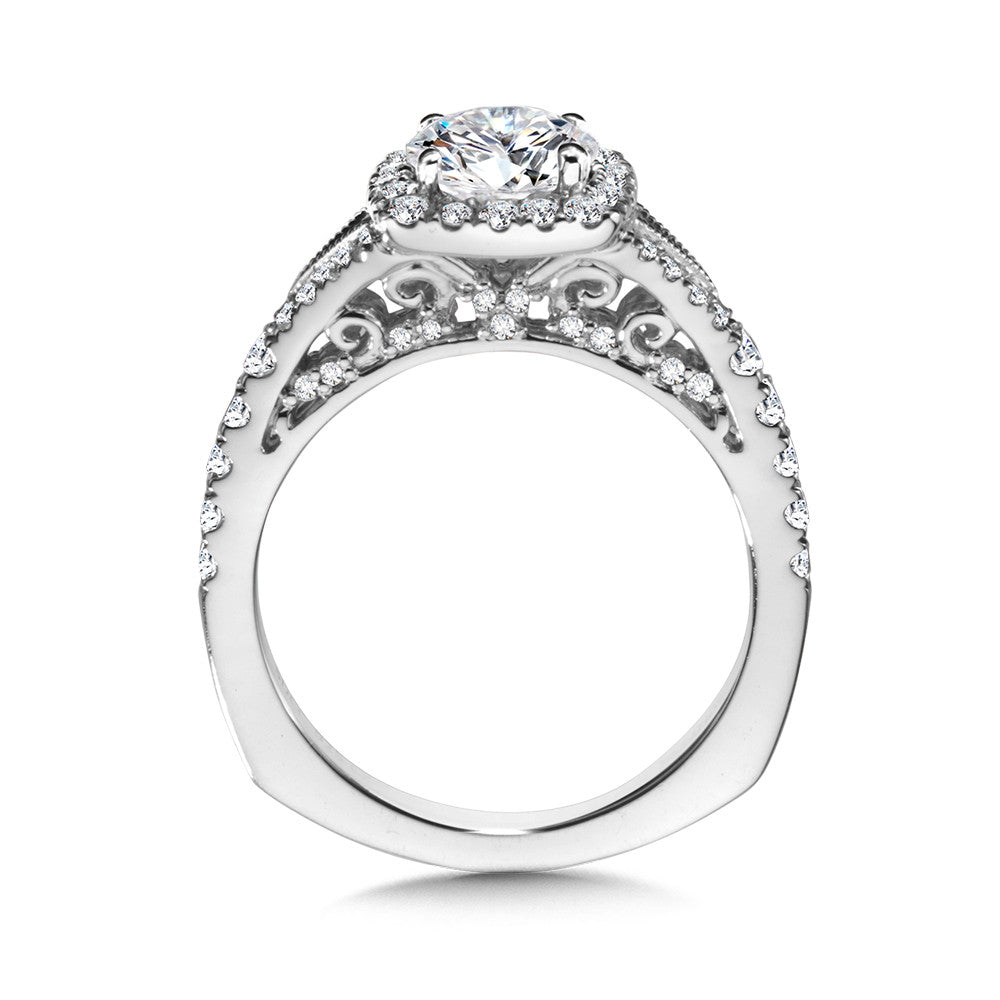 Valina Split Shank Cushion-Shaped Halo Diamond Engagement Ring R1038W