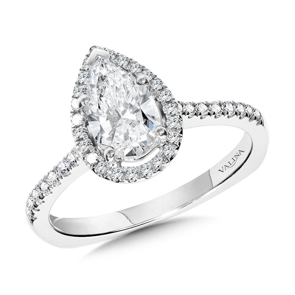 Valina Pear-Shaped Diamond Straight Halo Engagement Ring R1095W