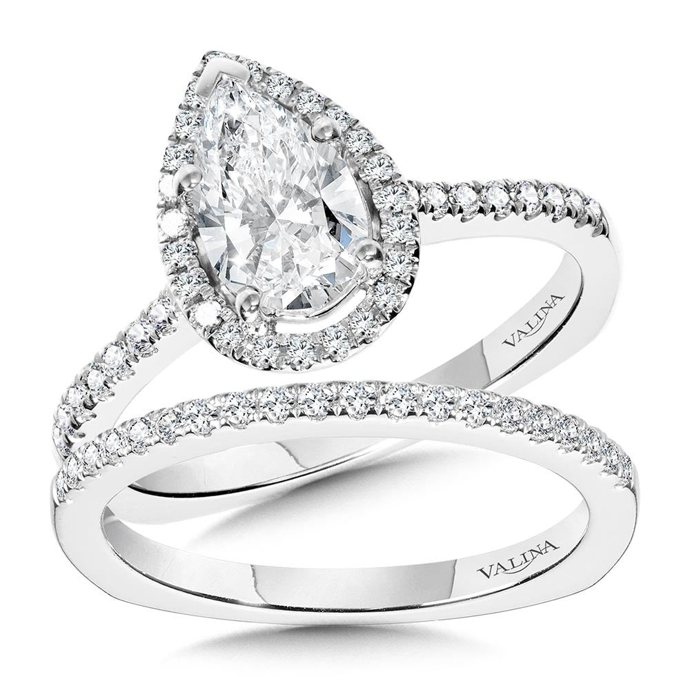 Valina Pear-Shaped Diamond Straight Halo Engagement Ring R1095W