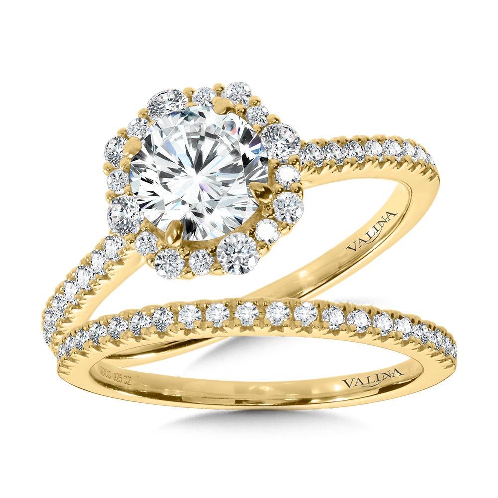 Valina Modern Straight Halo Diamond Engagement Ring R1116Y-SR