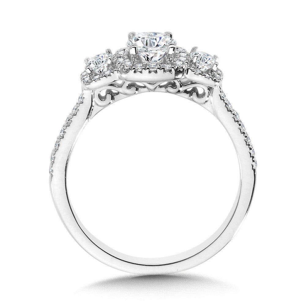 Valina Round 3 Stone Halo Engagement Ring R1121W-SR