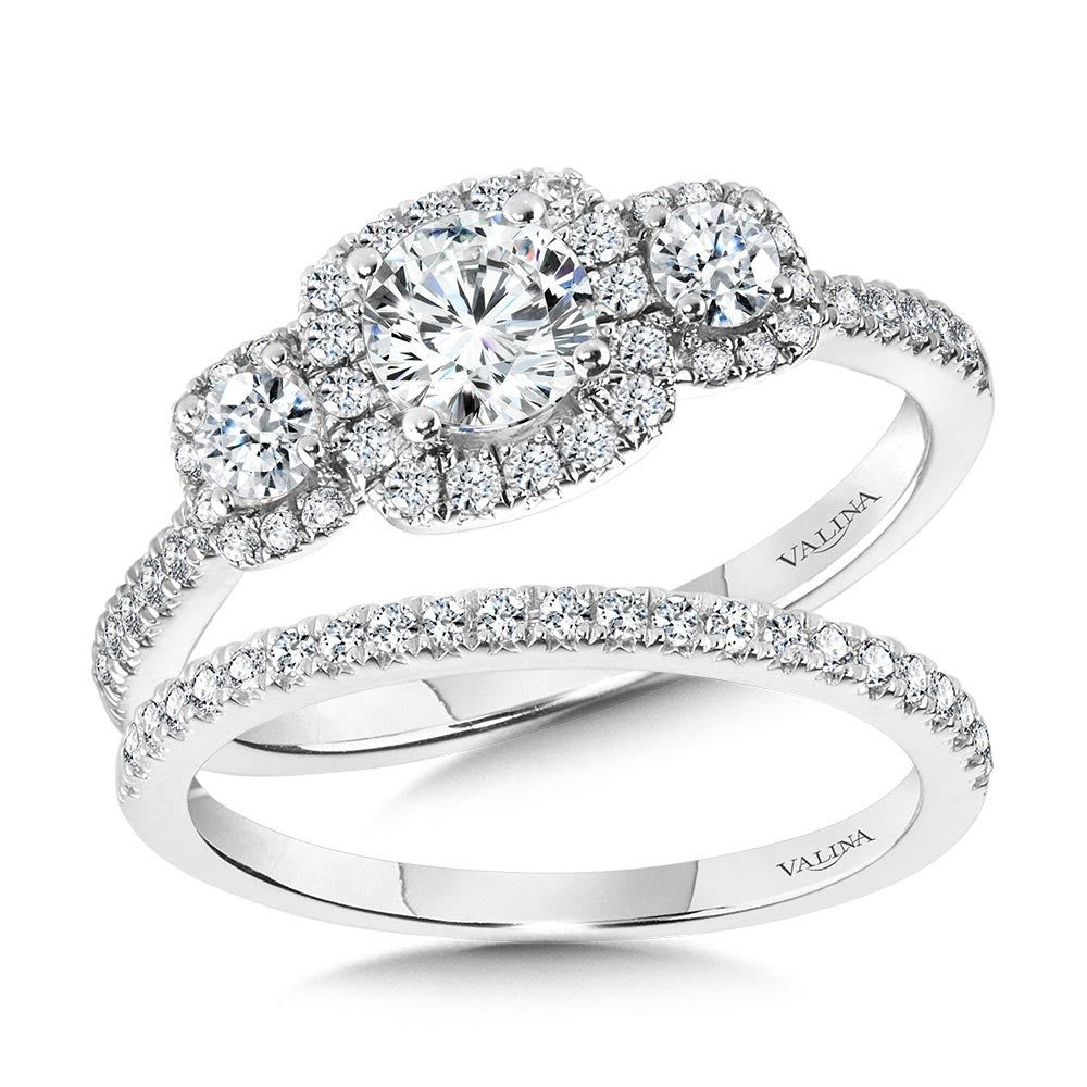 Valina Round 3 Stone Halo Engagement Ring R1121W-SR