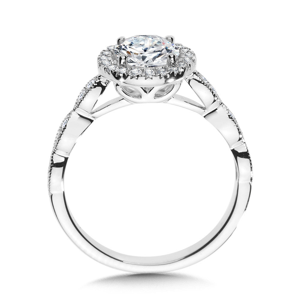 Valina Scalloped & Milgrain-Beaded Round Halo Engagement Ring R1126W-SR