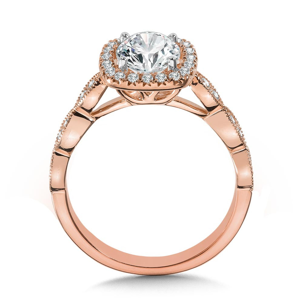Valina Scalloped & Milgrain-Beaded Cushion-Shaped Halo Engagement Ring R1127P-SR