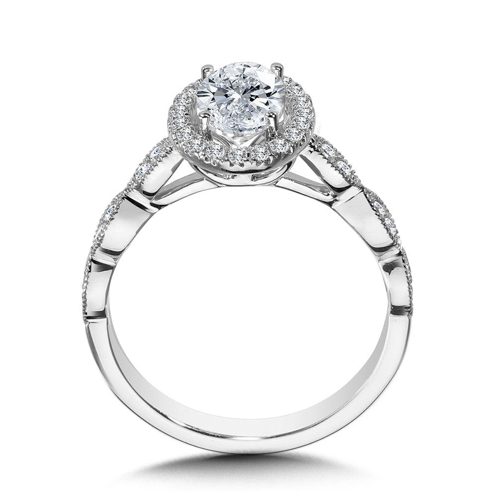 Valina Scalloped & Milgrain-Beaded Oval Halo Engagement Ring R1128W-SR