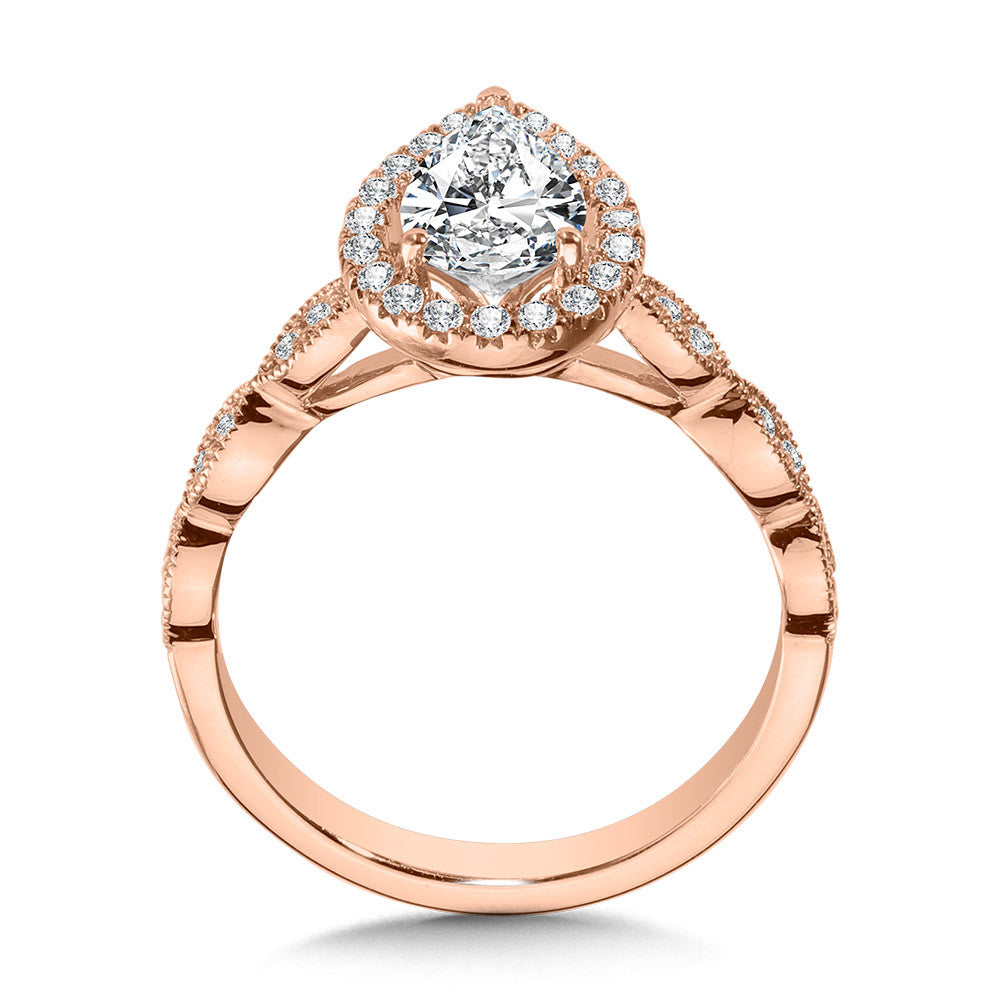 Valina Scalloped & Milgrain-Beaded Pear-Shaped Halo Engagement Ring R1129P-SR